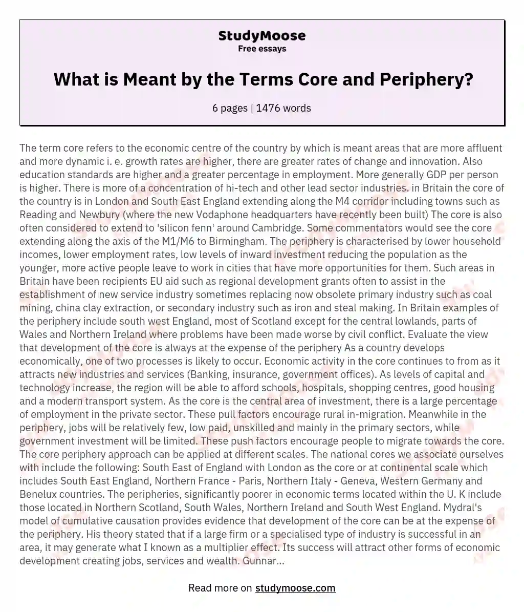 What is Meant by the Terms Core and Periphery? essay