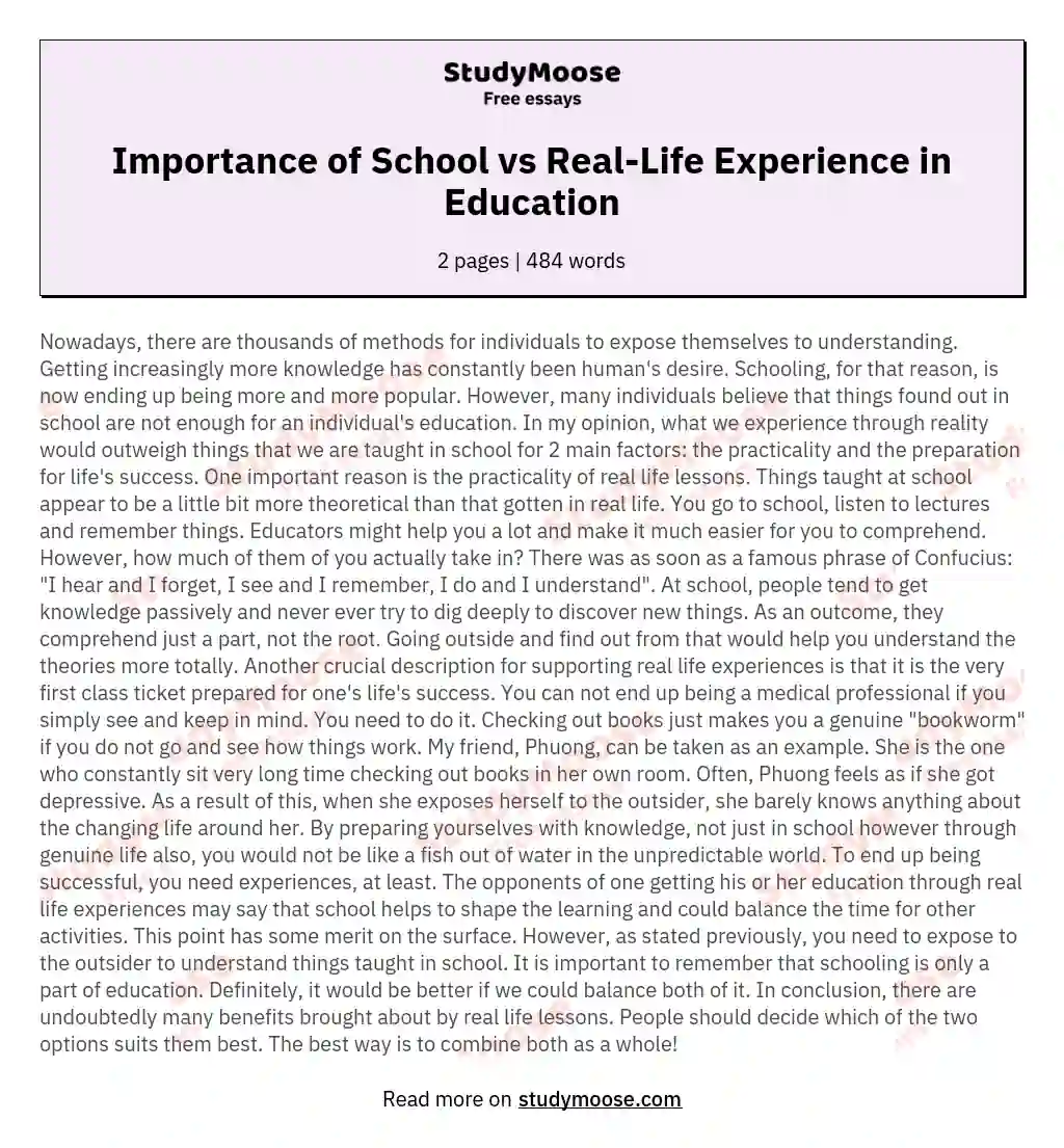 importance of life experience essay