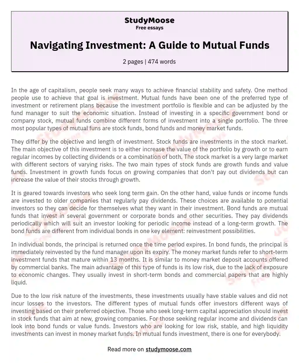 Navigating Investment: A Guide to Mutual Funds essay