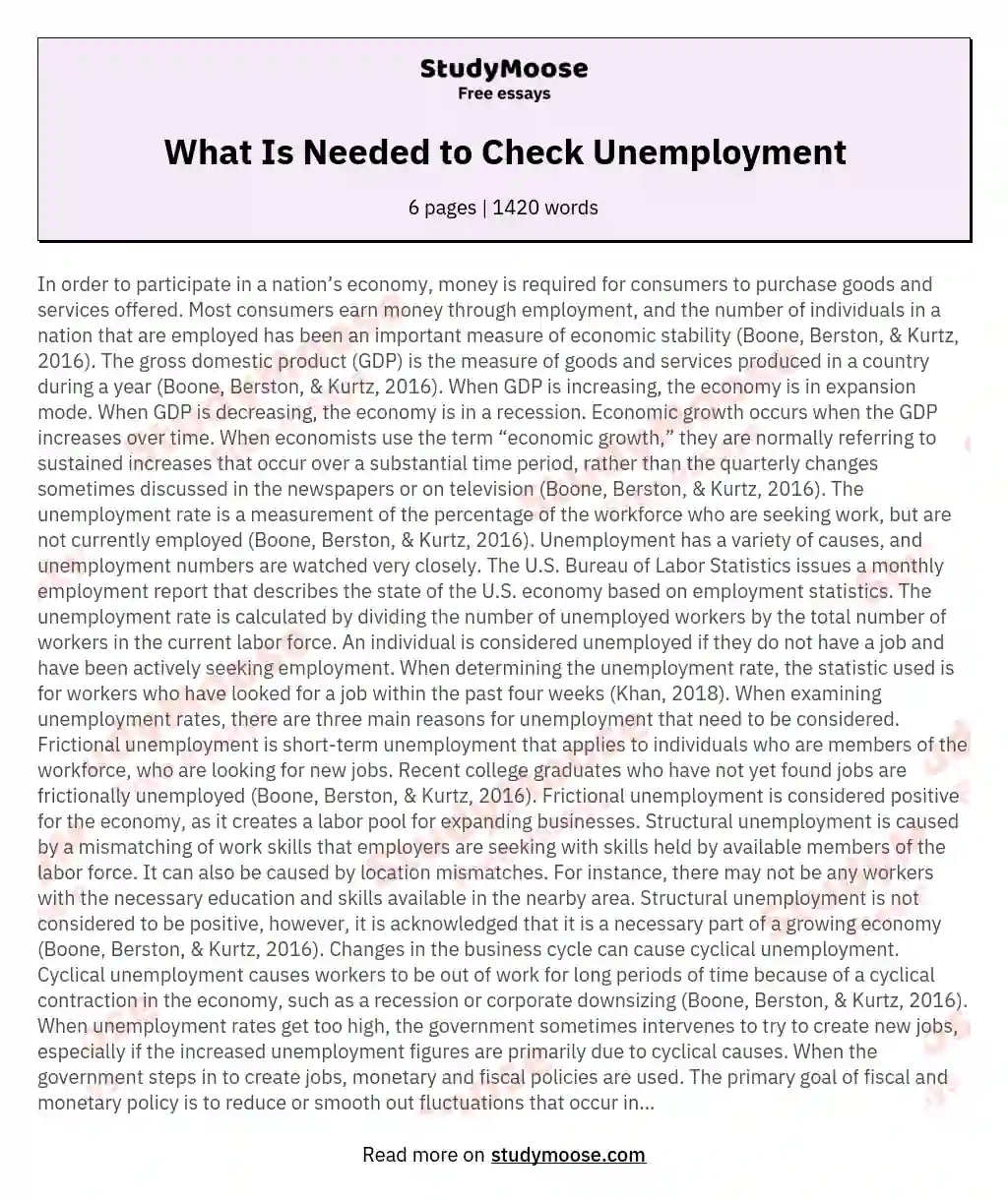 What Is Needed to Check Unemployment essay
