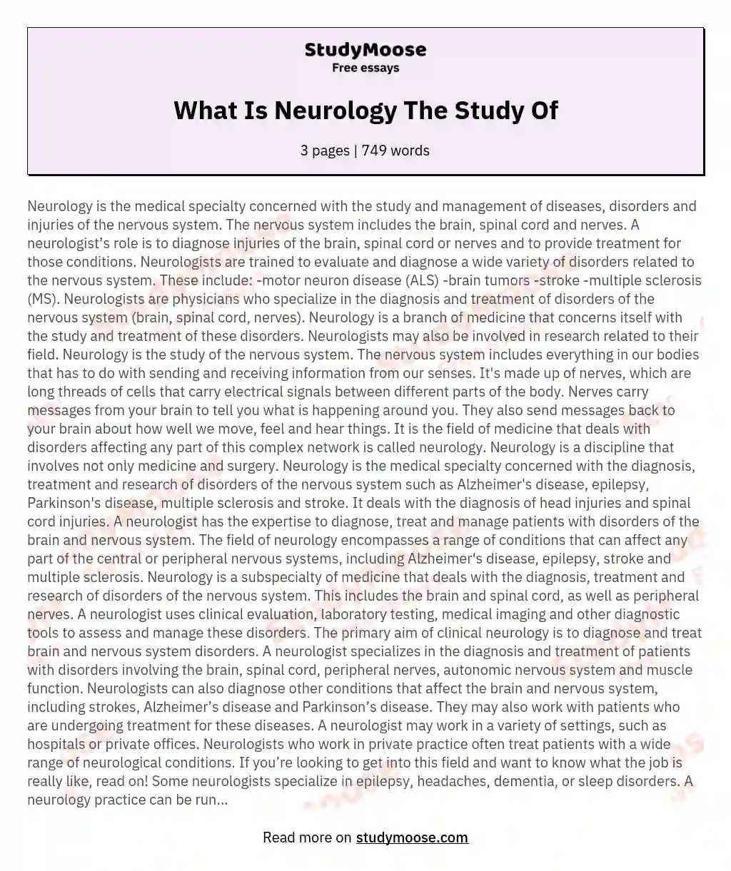 What Is Neurology The Study Of essay