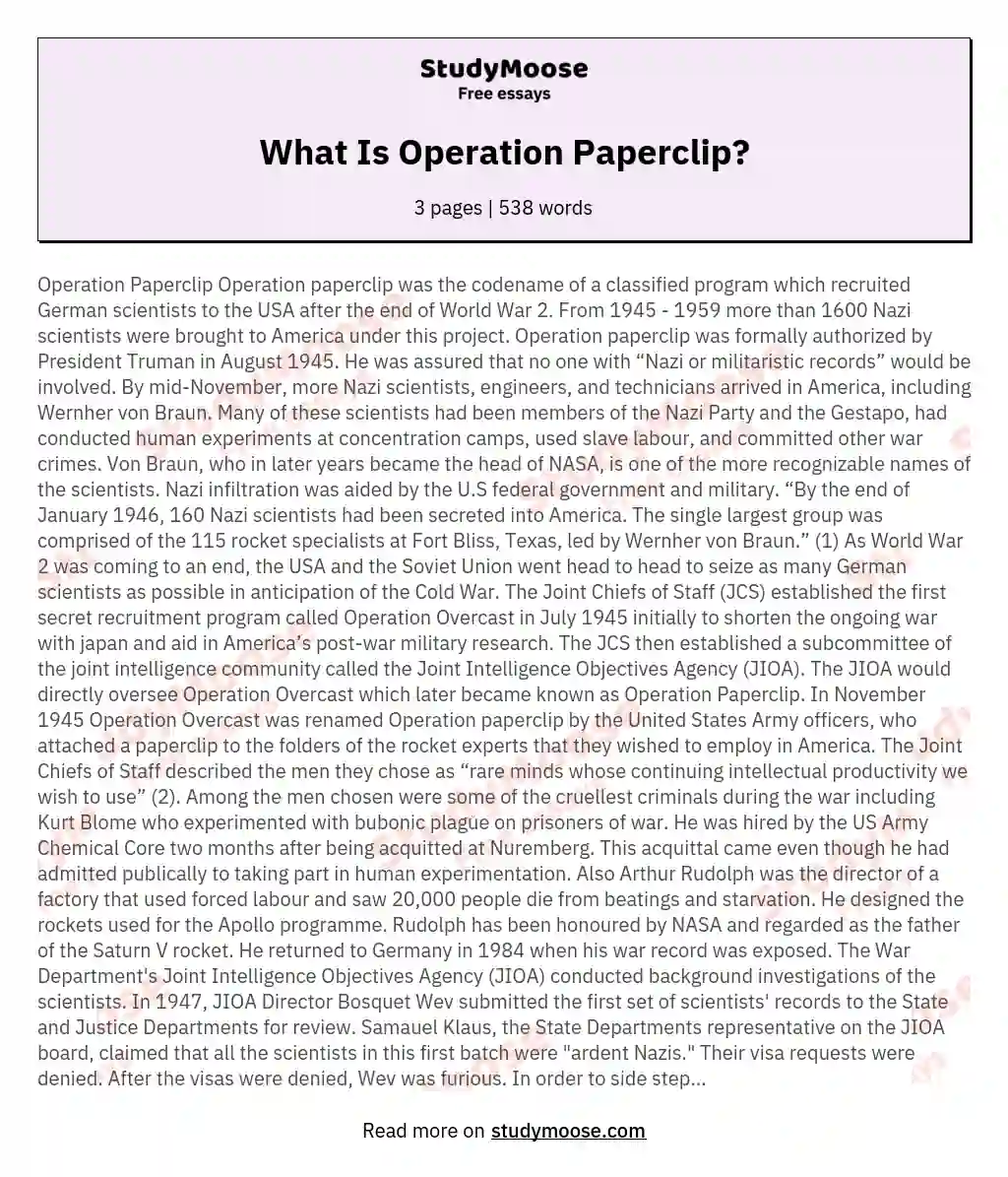 What Is Operation Paperclip? essay