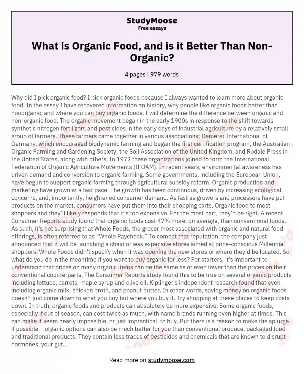 What is Organic Food, and is it Better Than Non-Organic? essay