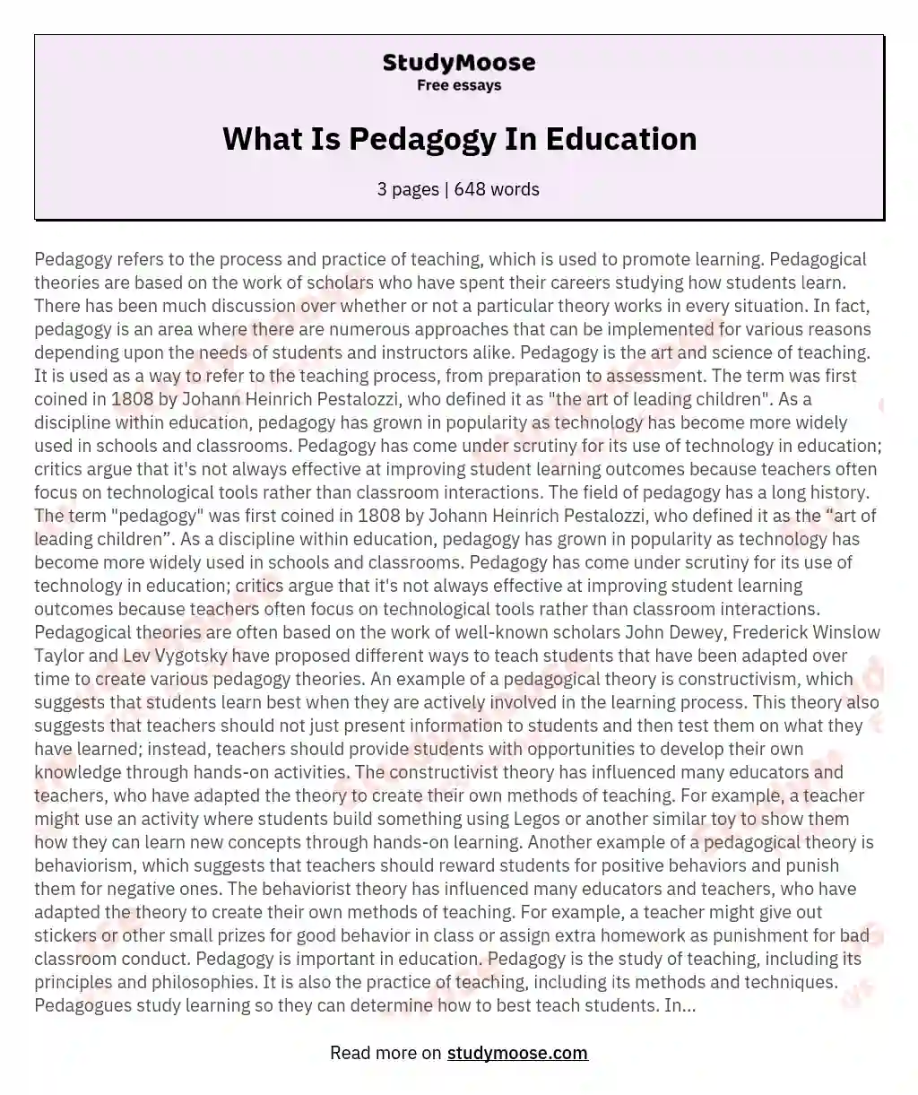 What Is Pedagogy In Education essay