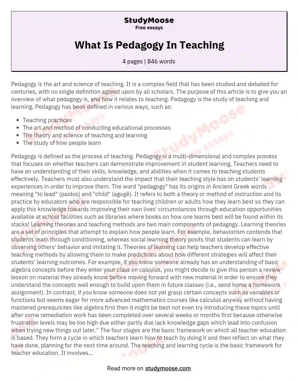 What Is Pedagogy In Teaching essay