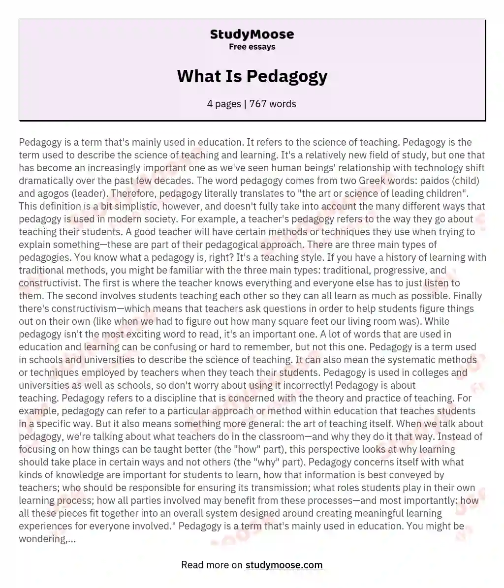 What Is Pedagogy essay