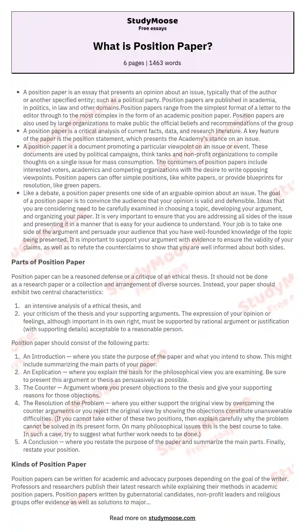 What is Position Paper?