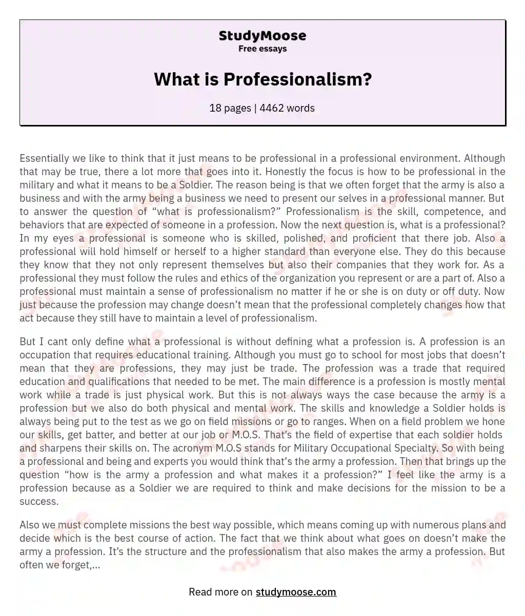 professionalism essay sample