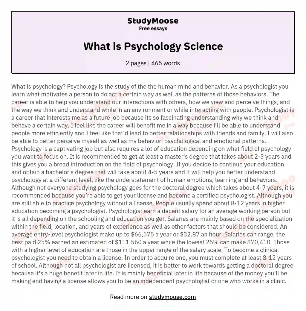 What is Psychology Science essay
