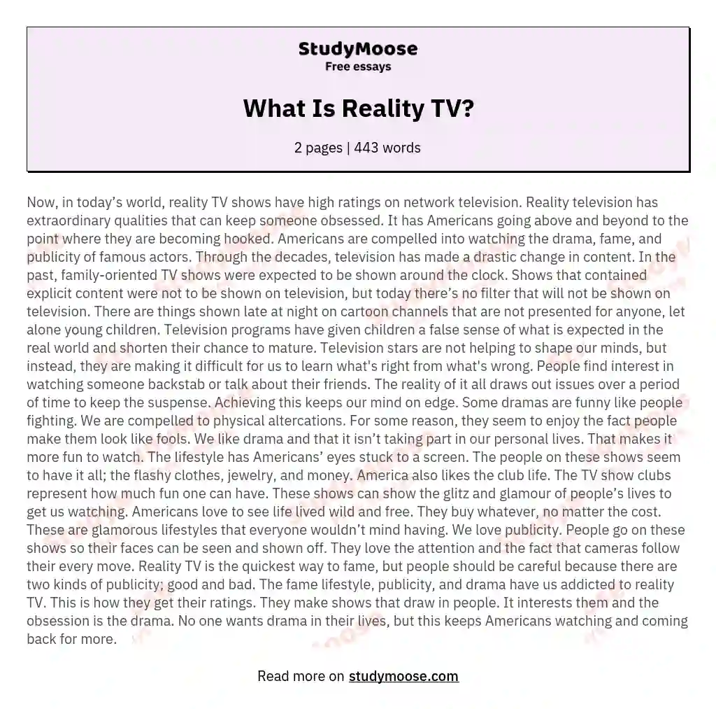 essay on reality tv