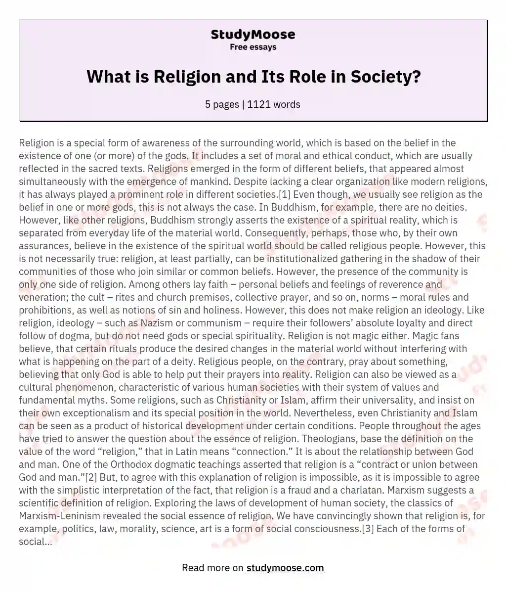 sample of religion essay