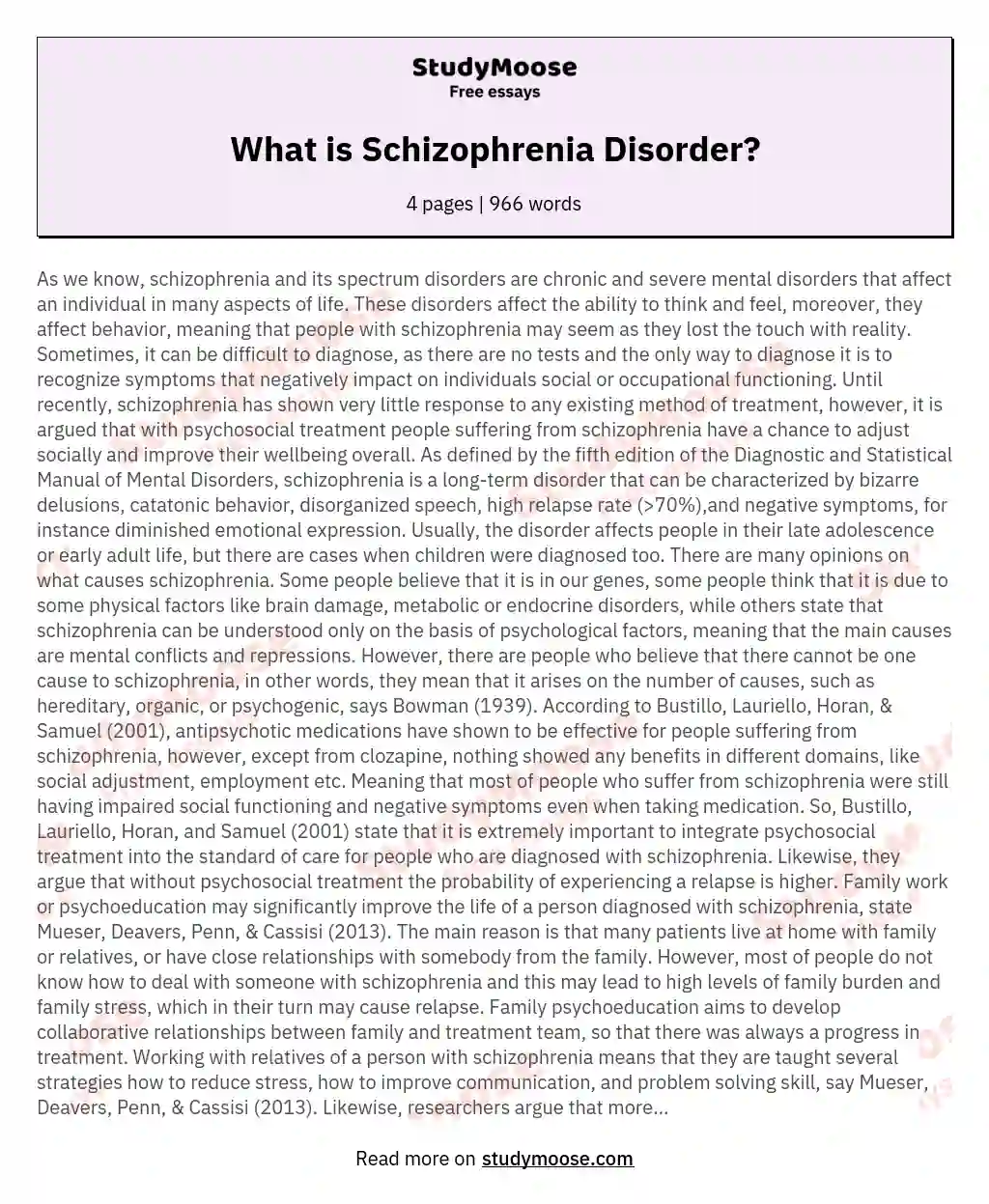 What is Schizophrenia Disorder? essay
