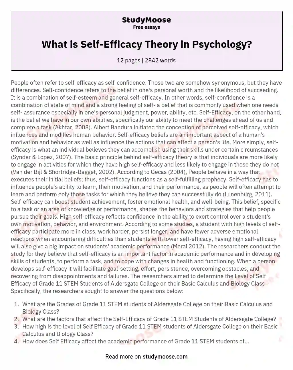 What is Self-Efficacy Theory in Psychology?
