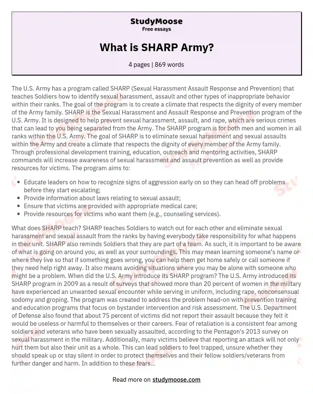 What is SHARP Army? essay