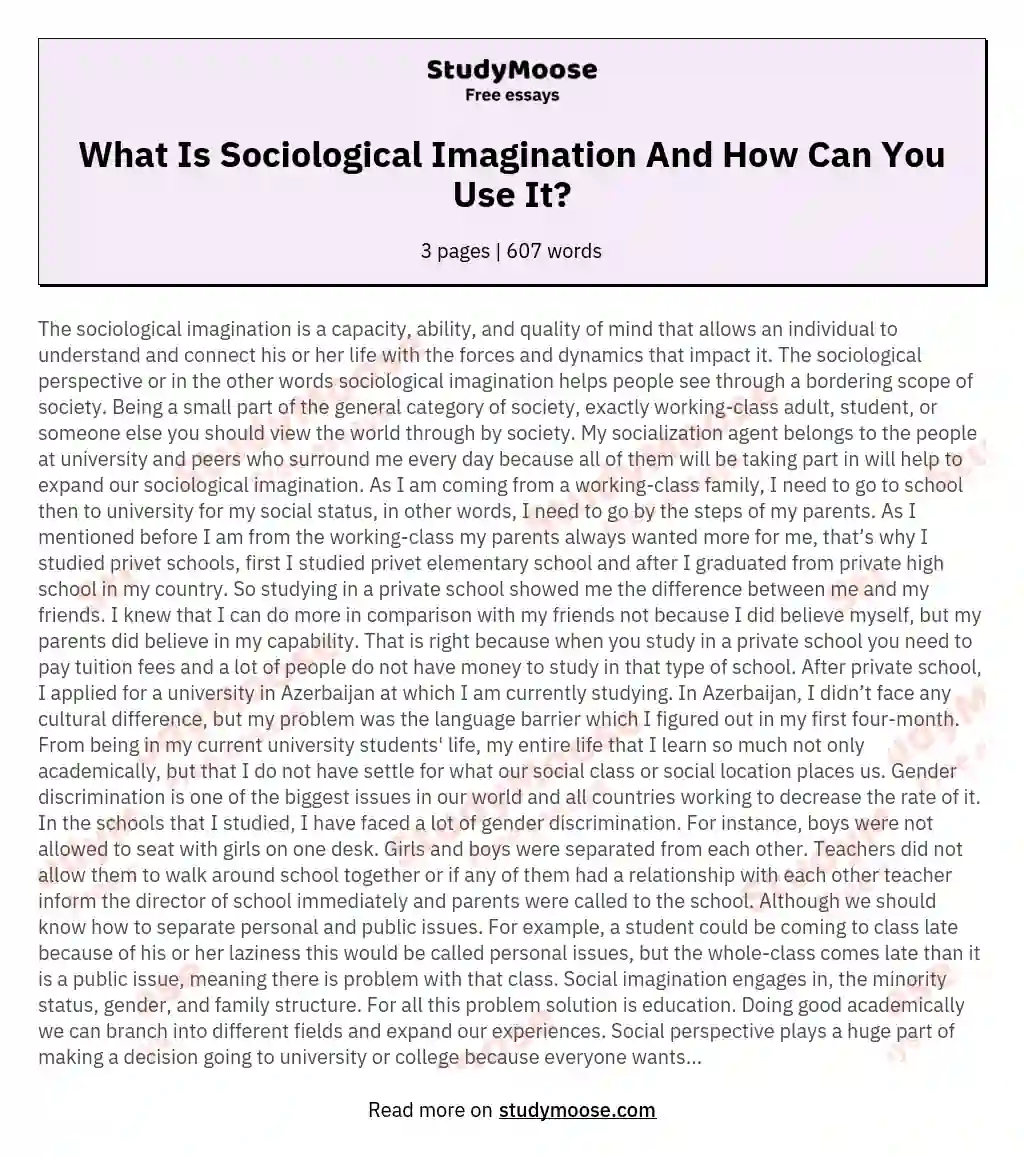 What Is Sociological Imagination And How Can You Use It? essay