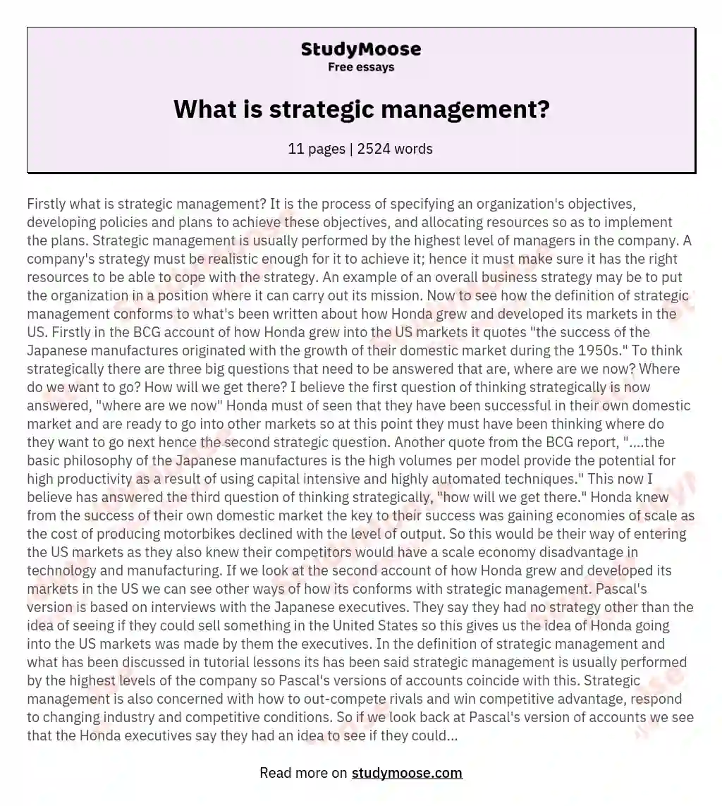 What is strategic management? essay