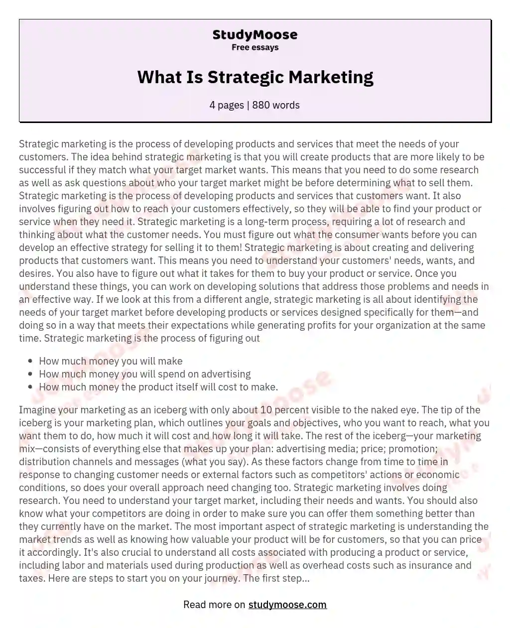 What Is Strategic Marketing essay