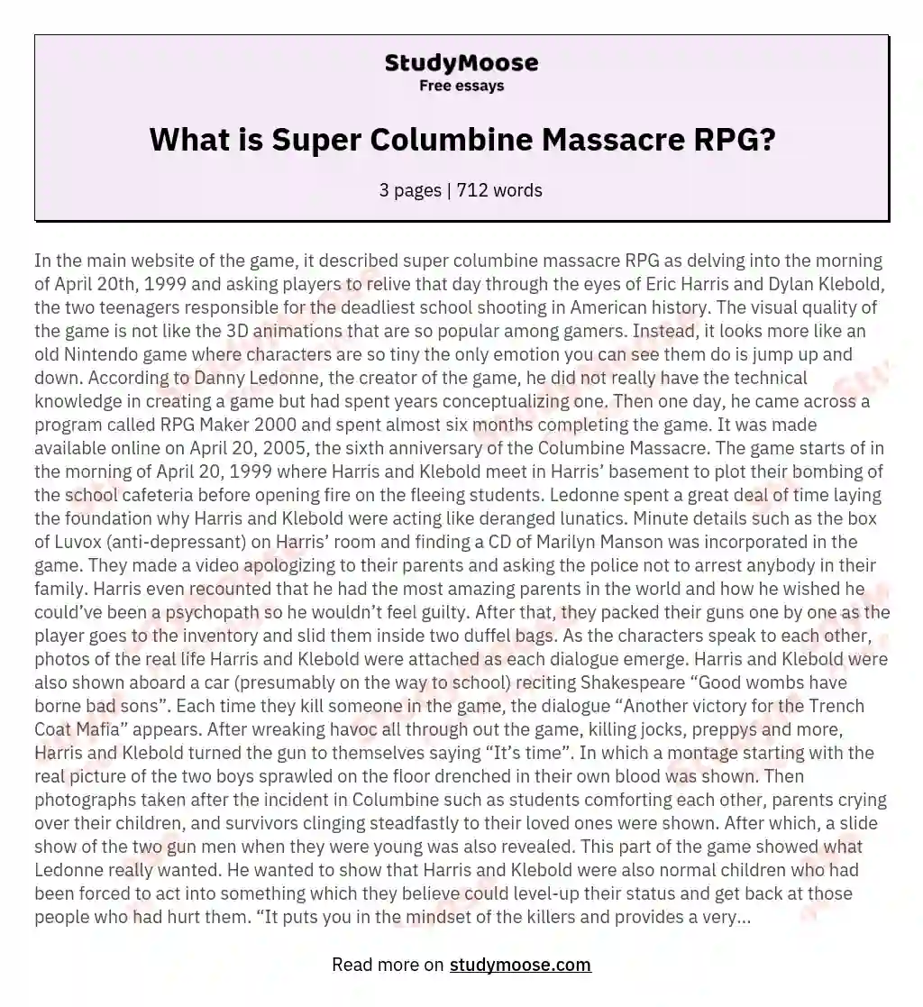 What is Super Columbine Massacre RPG? essay