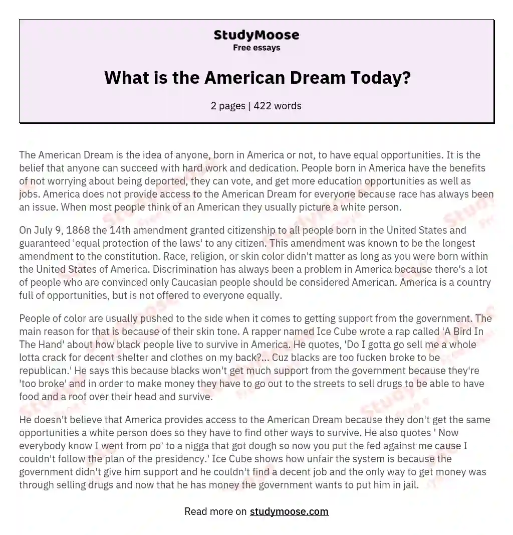 What is the American Dream Today? essay