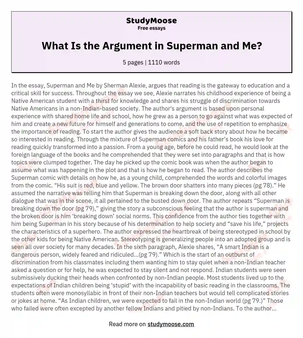 What Is the Argument in Superman and Me? essay