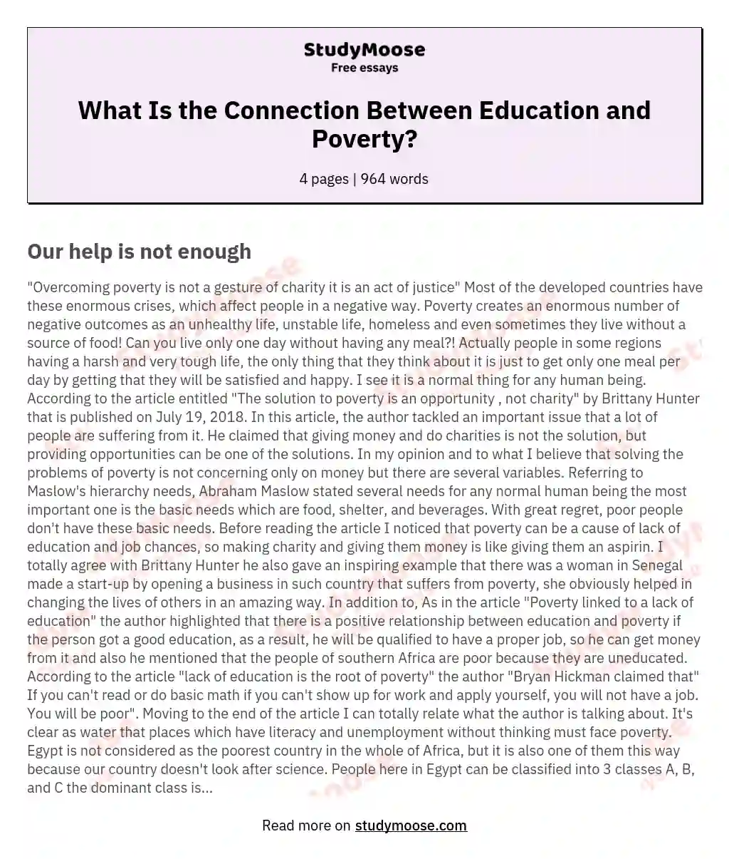 What Is the Connection Between Education and Poverty? essay