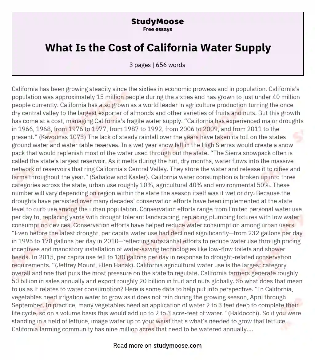 What Is the Cost of California Water Supply essay
