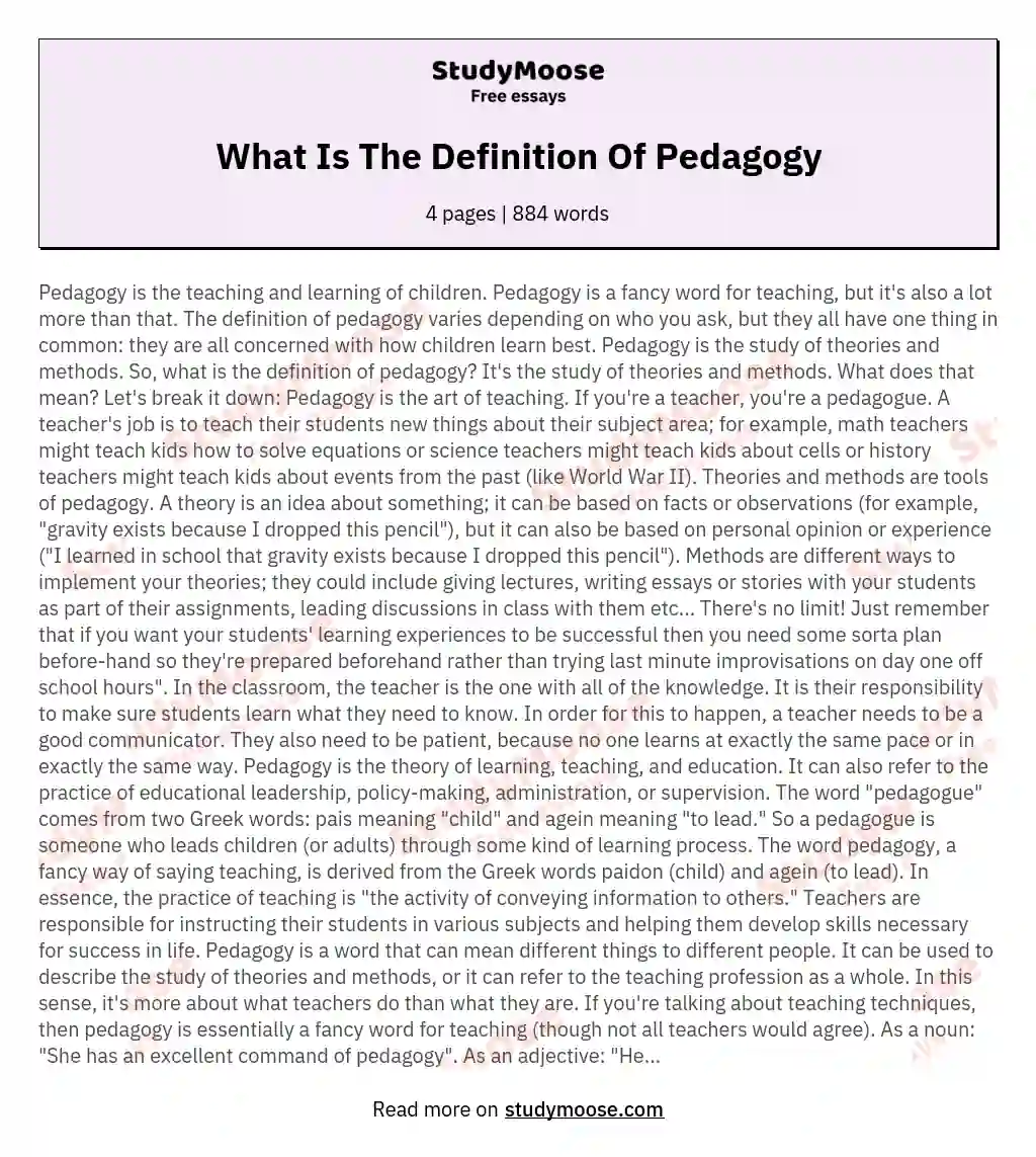 What Is The Definition Of Pedagogy essay