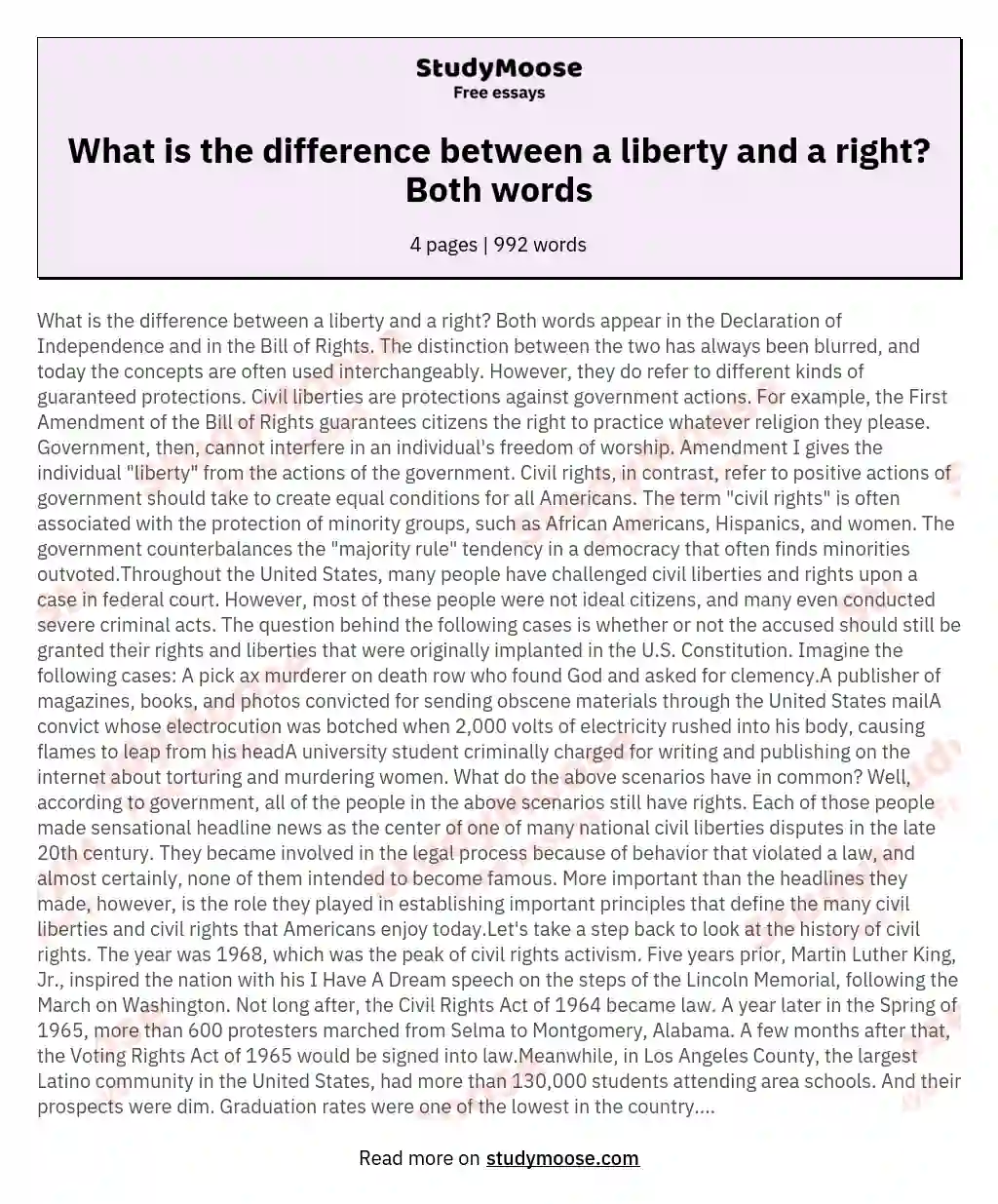 What is the difference between a liberty and a right? Both words