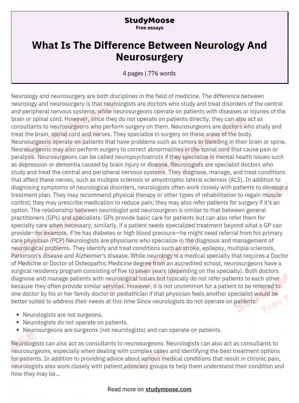 What Is The Difference Between Neurology And Neurosurgery essay