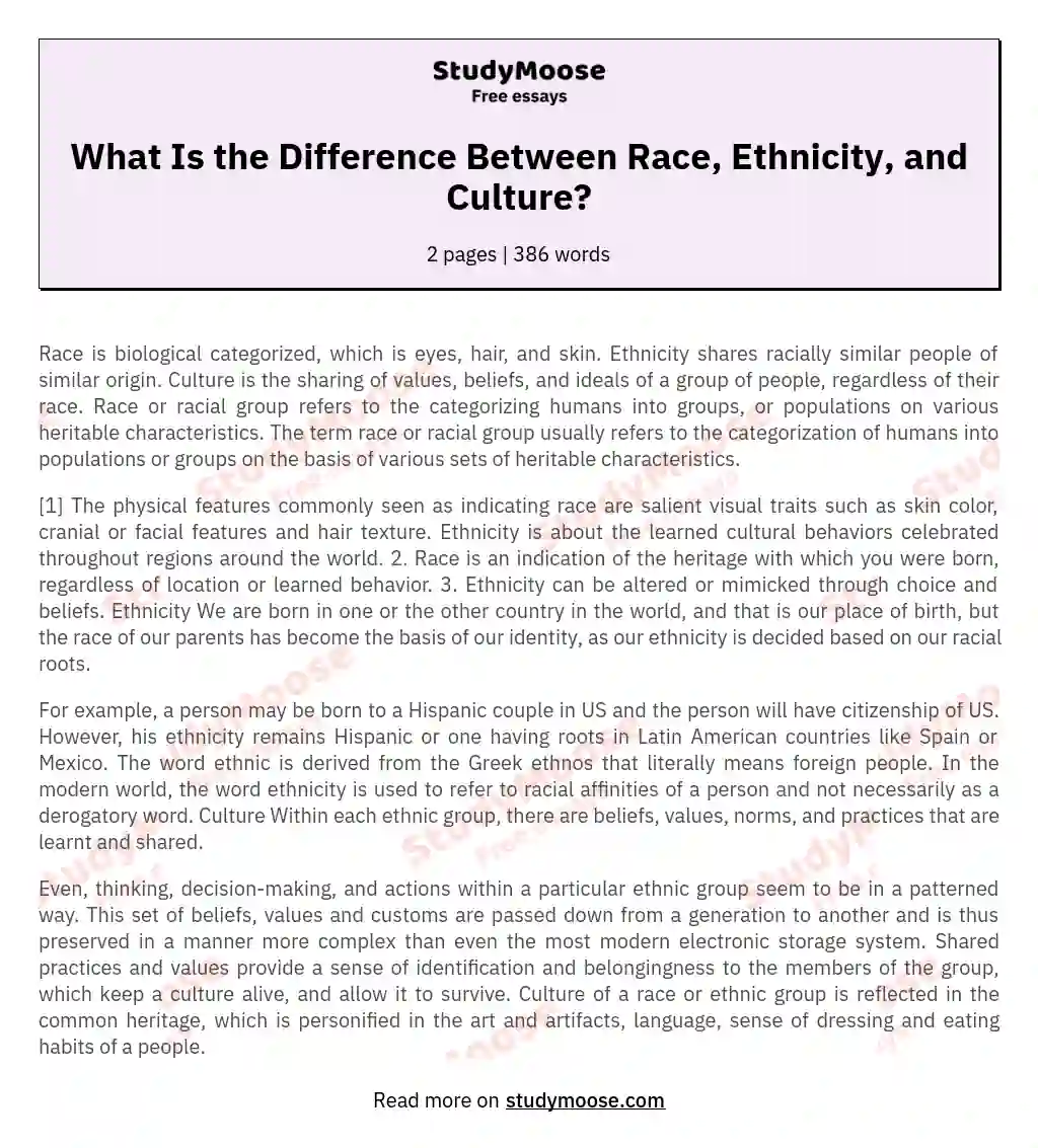 What Is the Difference Between Race, Ethnicity, and Culture? essay