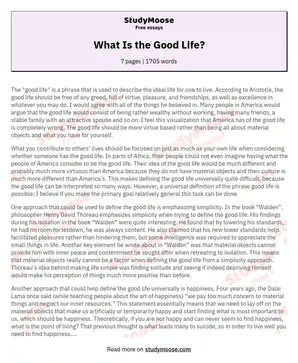 What Is the Good Life? essay