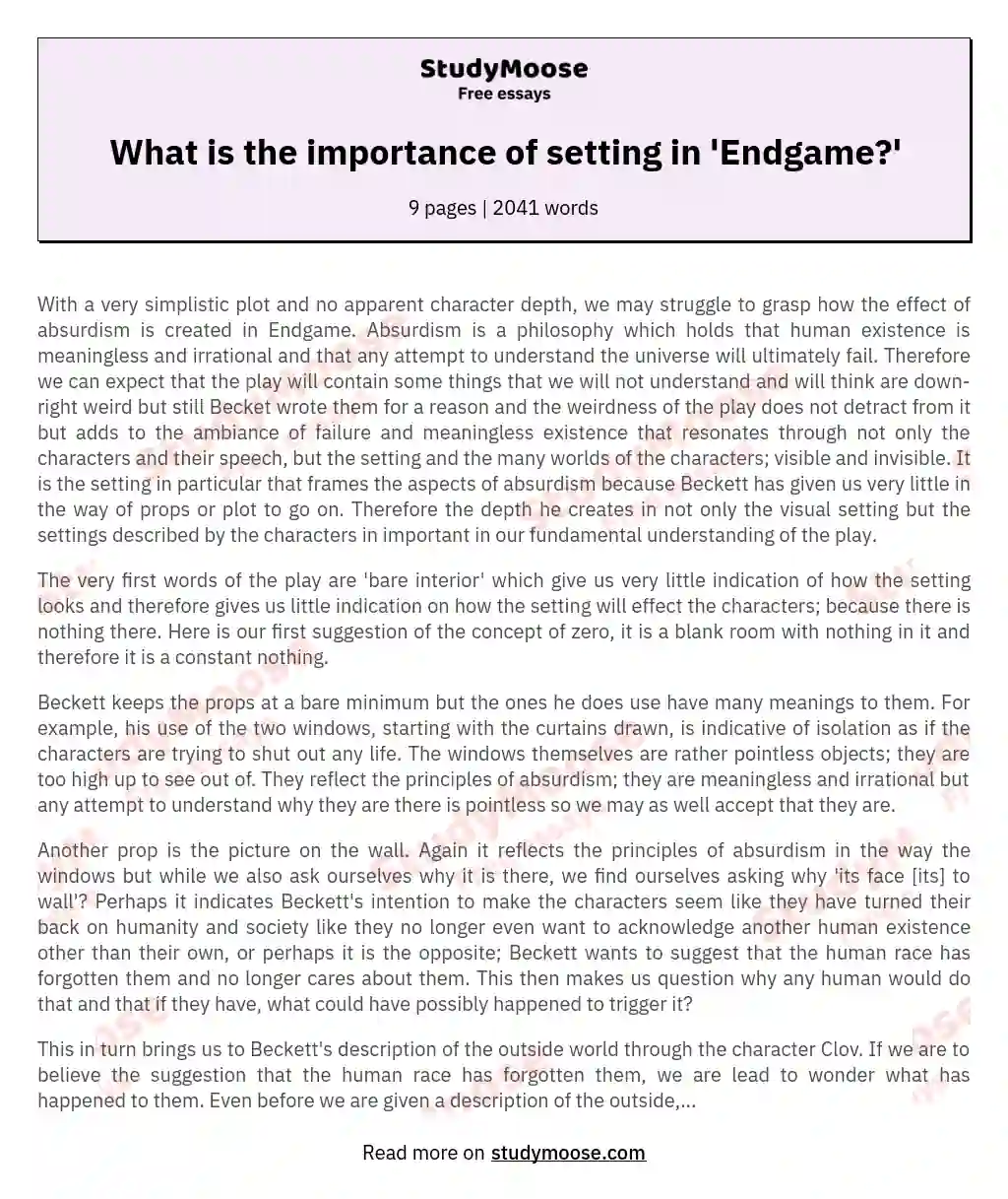 What is the importance of setting in 'Endgame?' essay