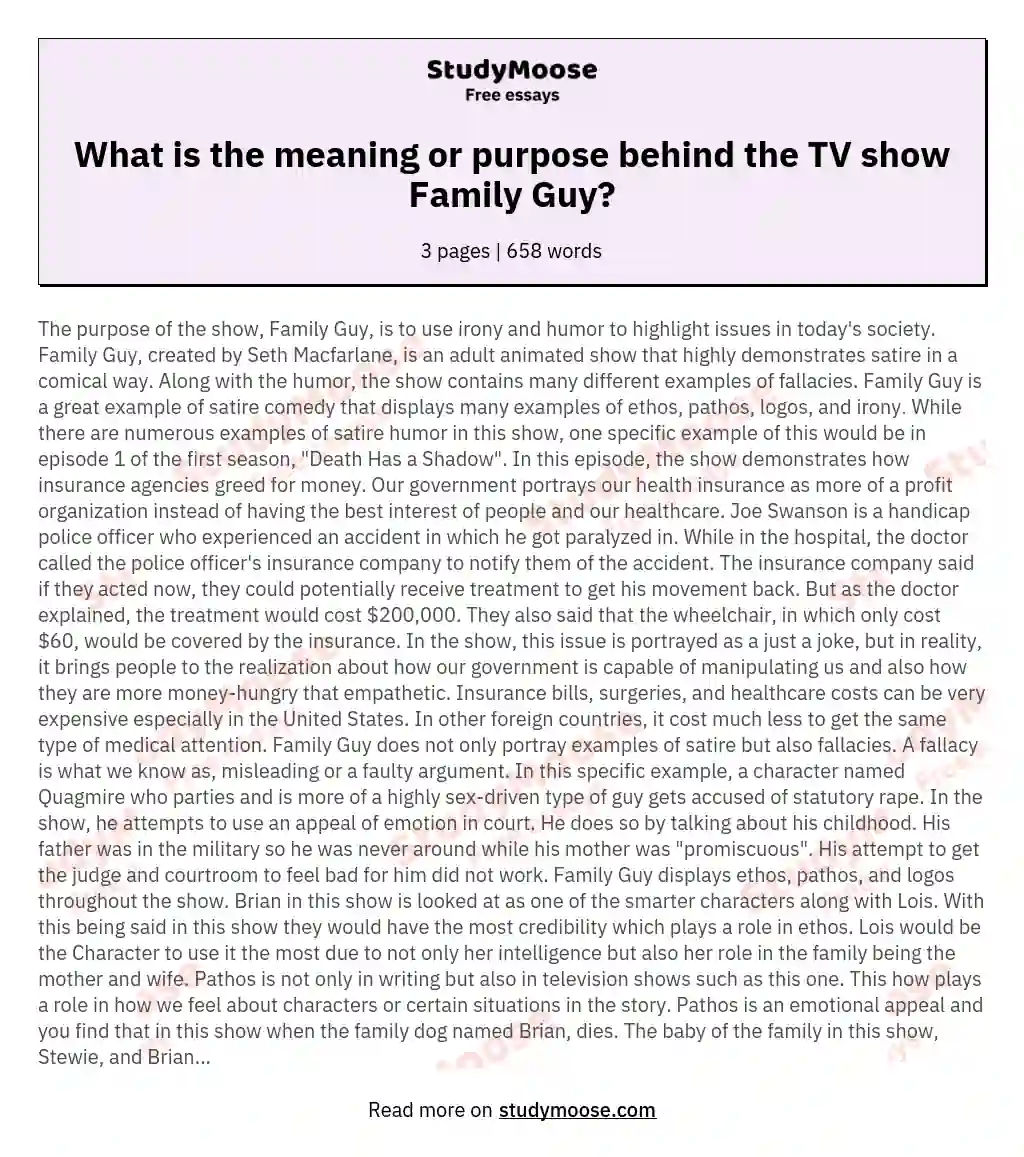 What is the meaning or purpose behind the TV show Family Guy?