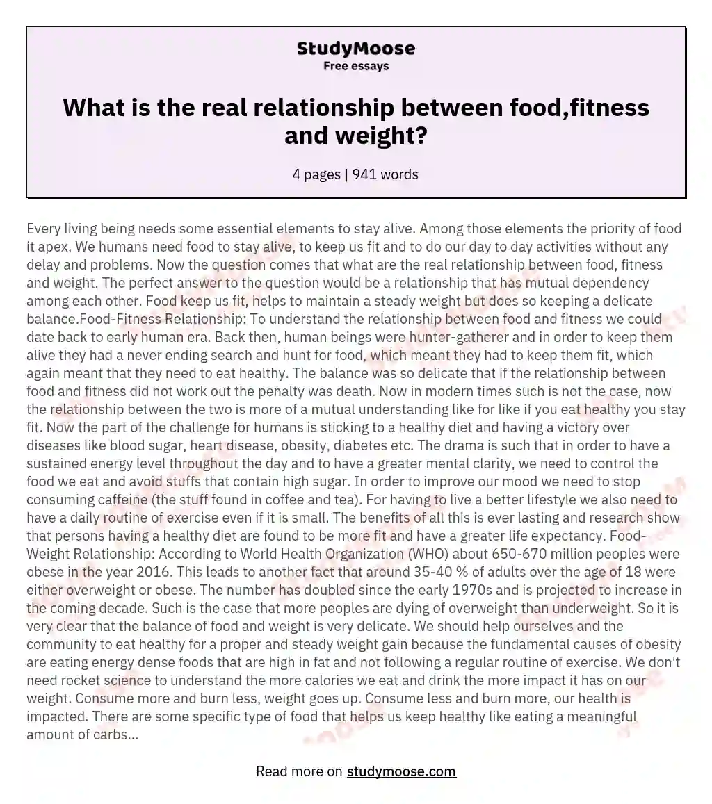 What is the real relationship between food,fitness and weight? essay