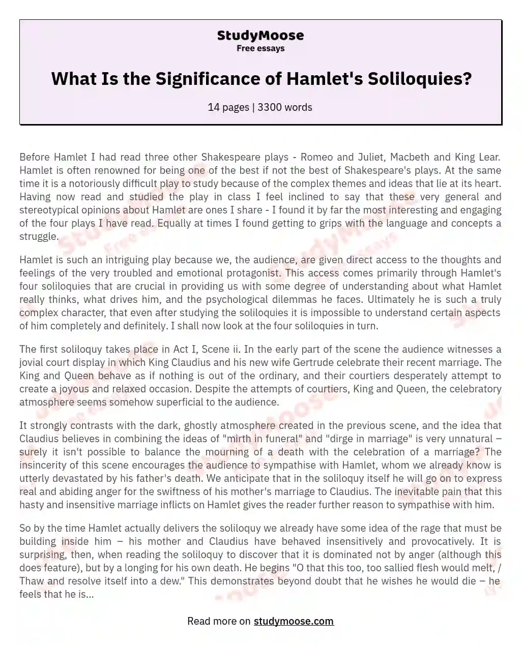 What Is the Significance of Hamlet's Soliloquies?