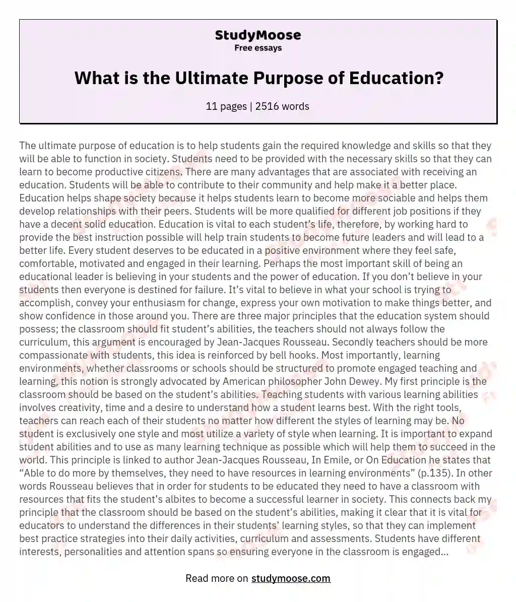What is the Ultimate Purpose of Education?