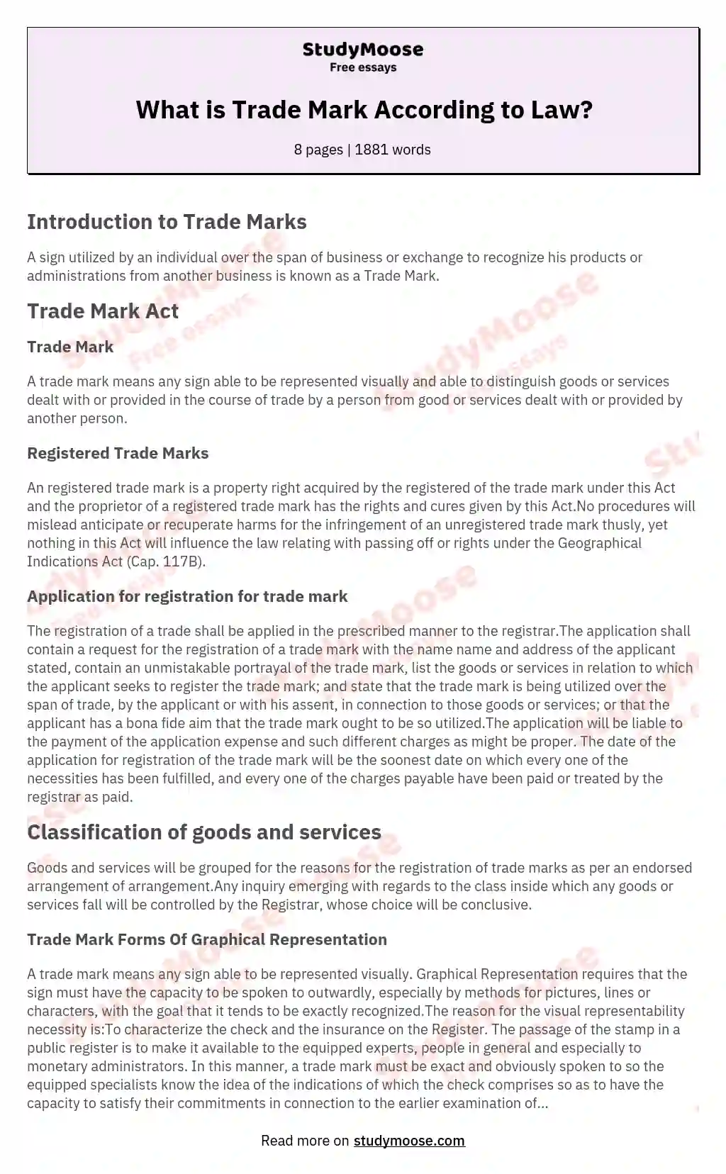 What is Trade Mark According to Law? essay