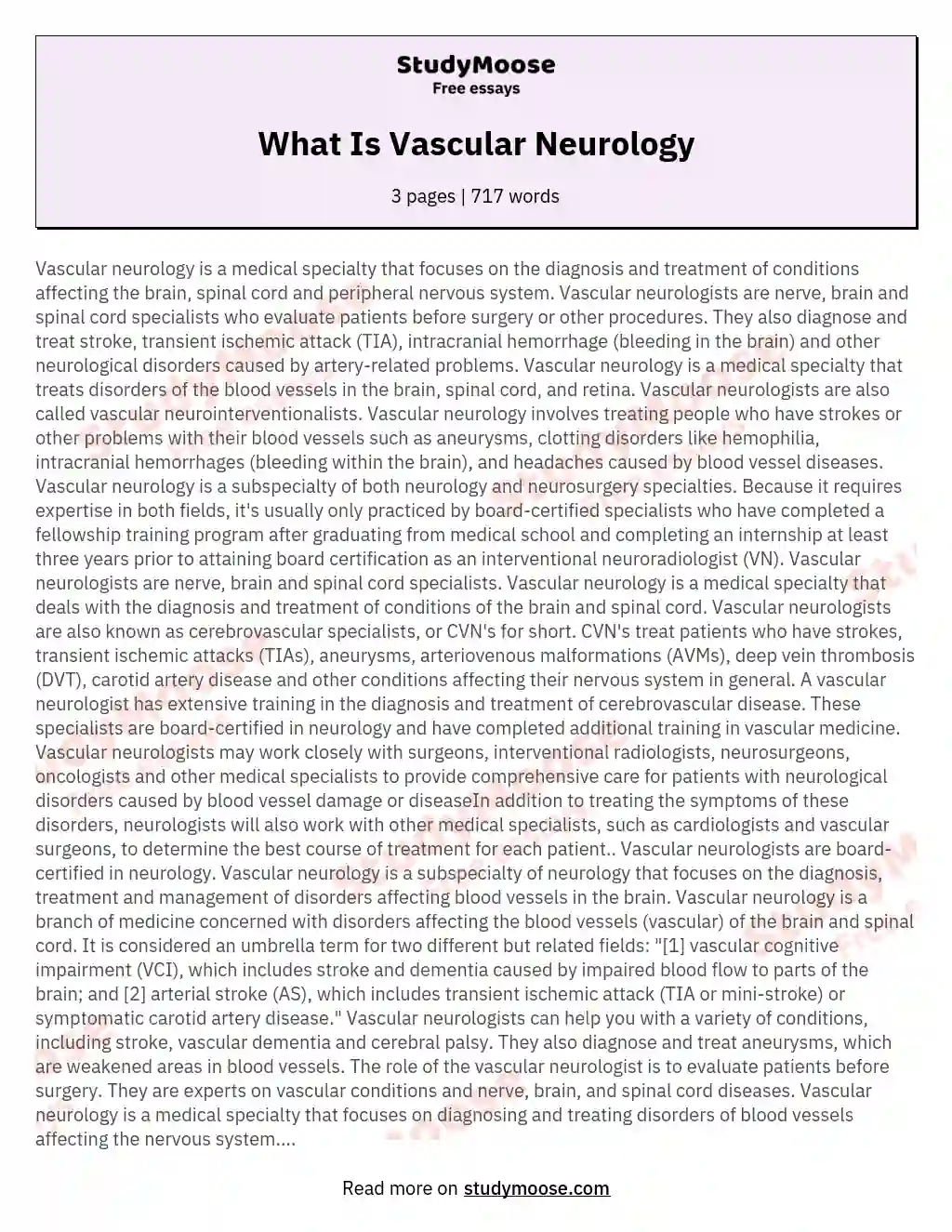 What Is Vascular Neurology essay