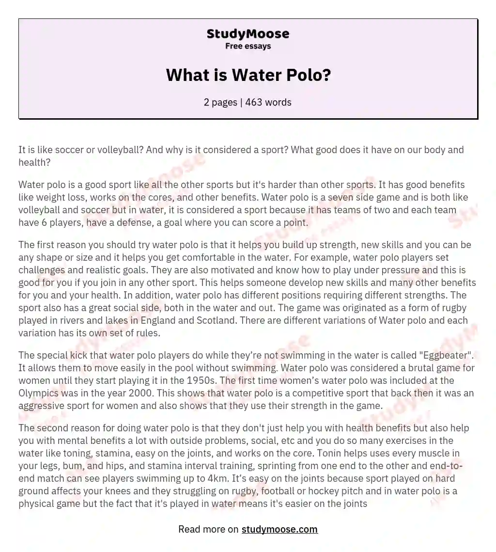 What is Water Polo? essay