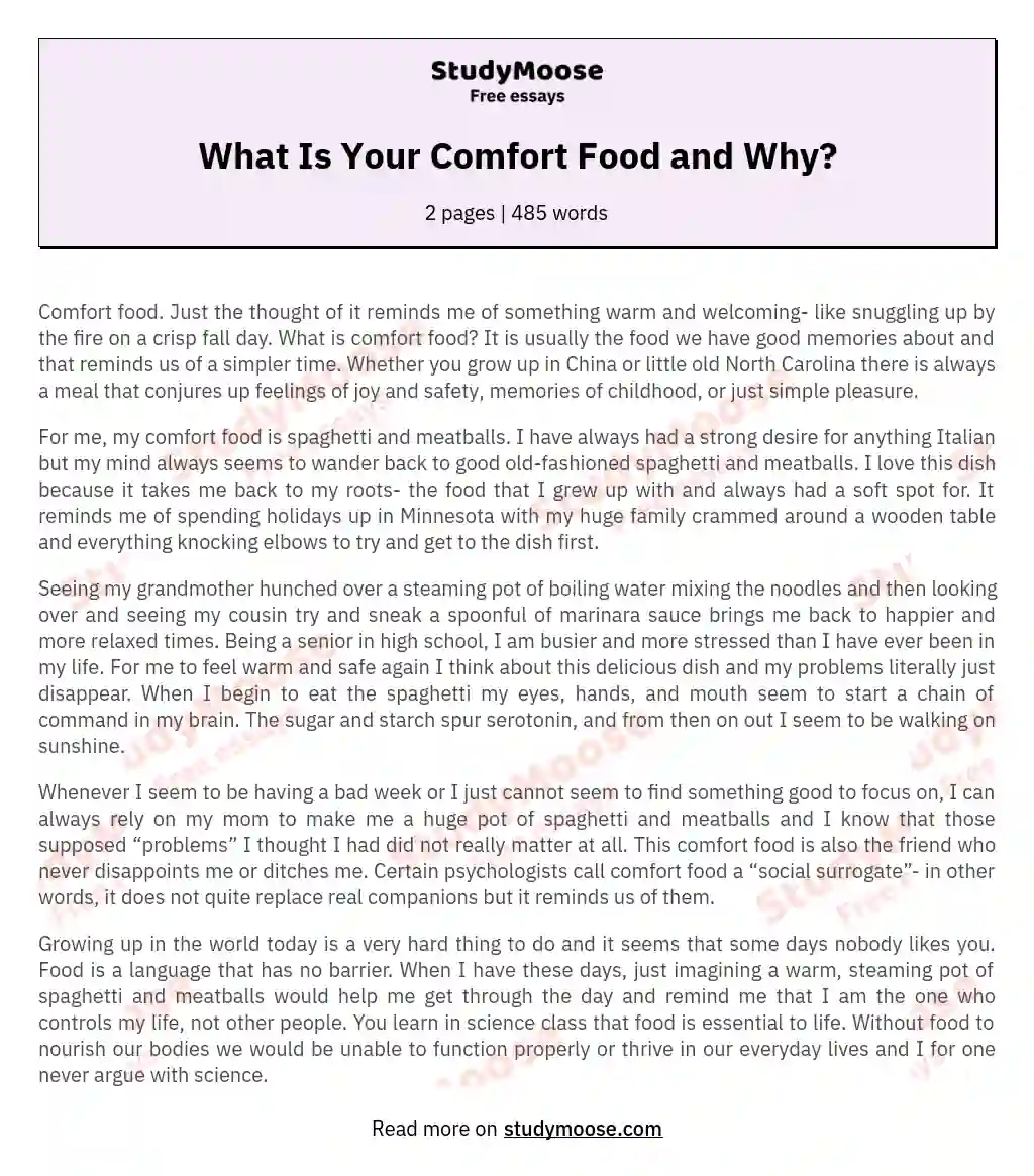 What Is Your Comfort Food and Why? essay