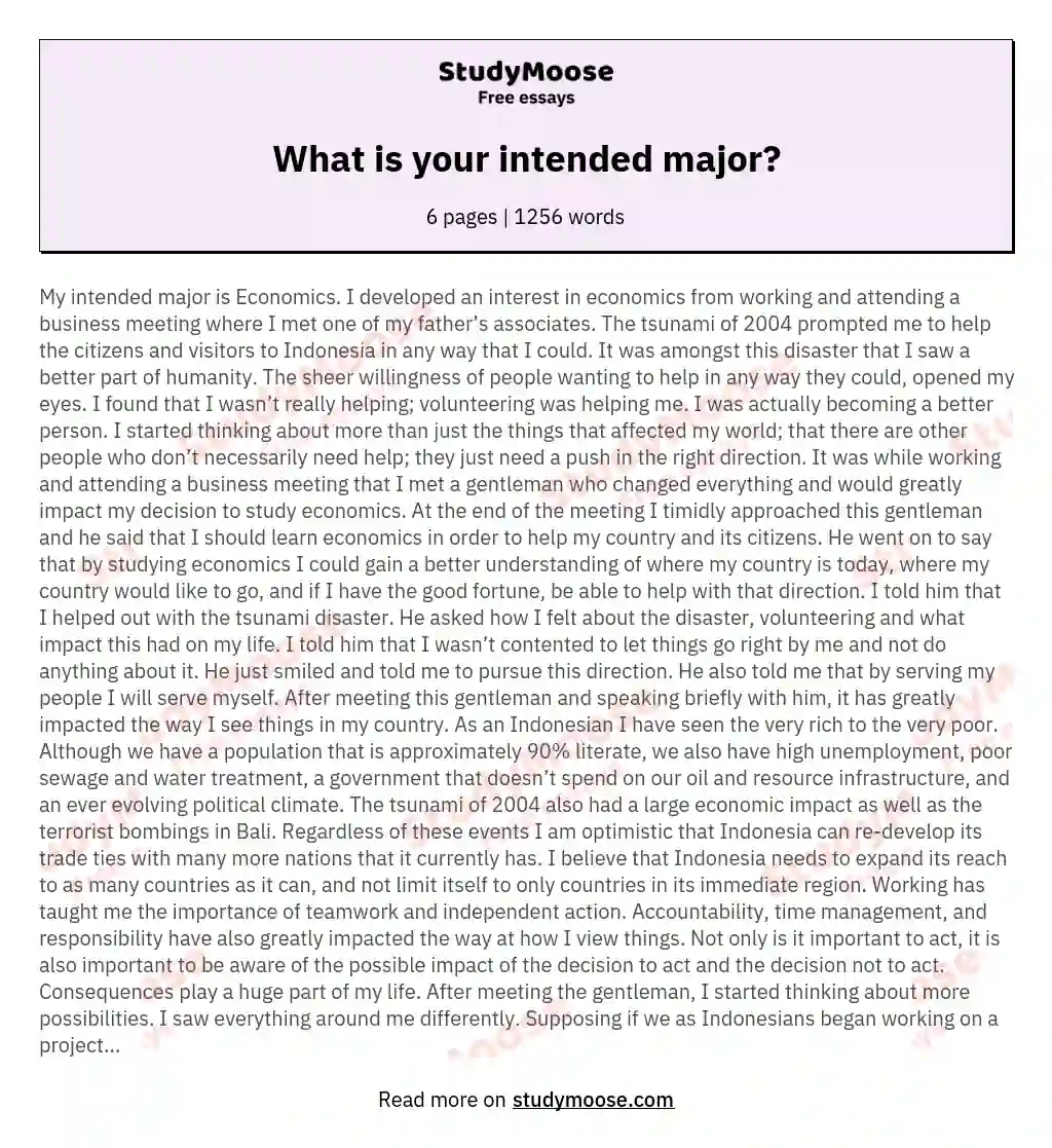 What is your intended major? essay
