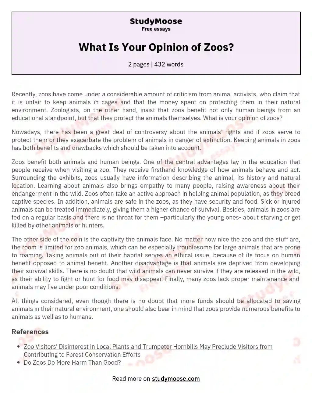 What Is Your Opinion of Zoos? essay