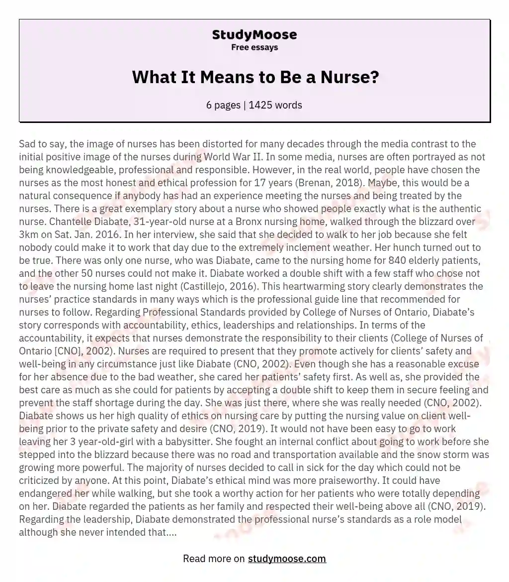What It Means to Be a Nurse? essay
