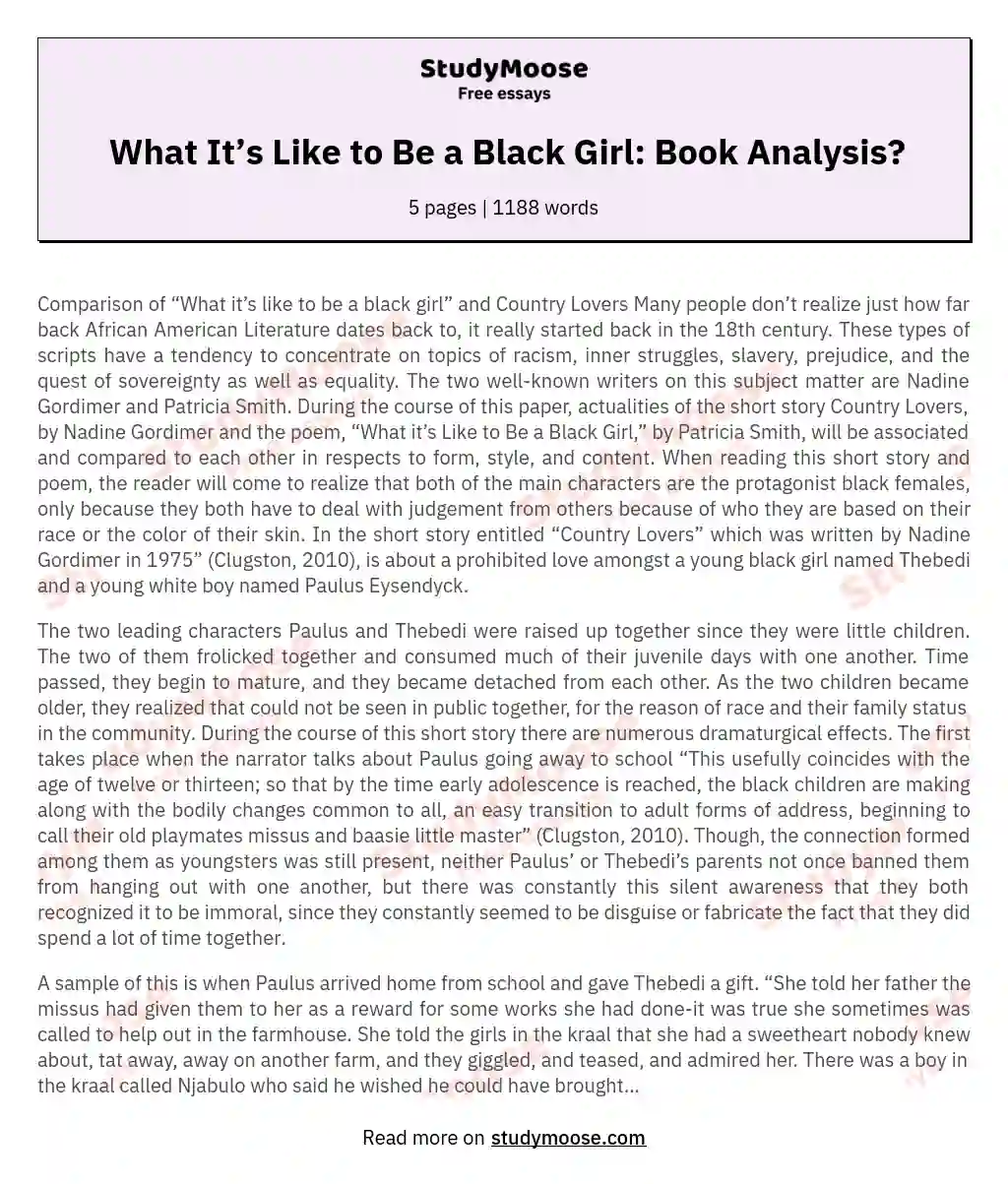 What It’s Like to Be a Black Girl: Book Analysis? essay