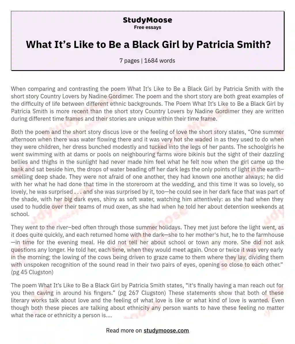 What It’s Like to Be a Black Girl by Patricia Smith?