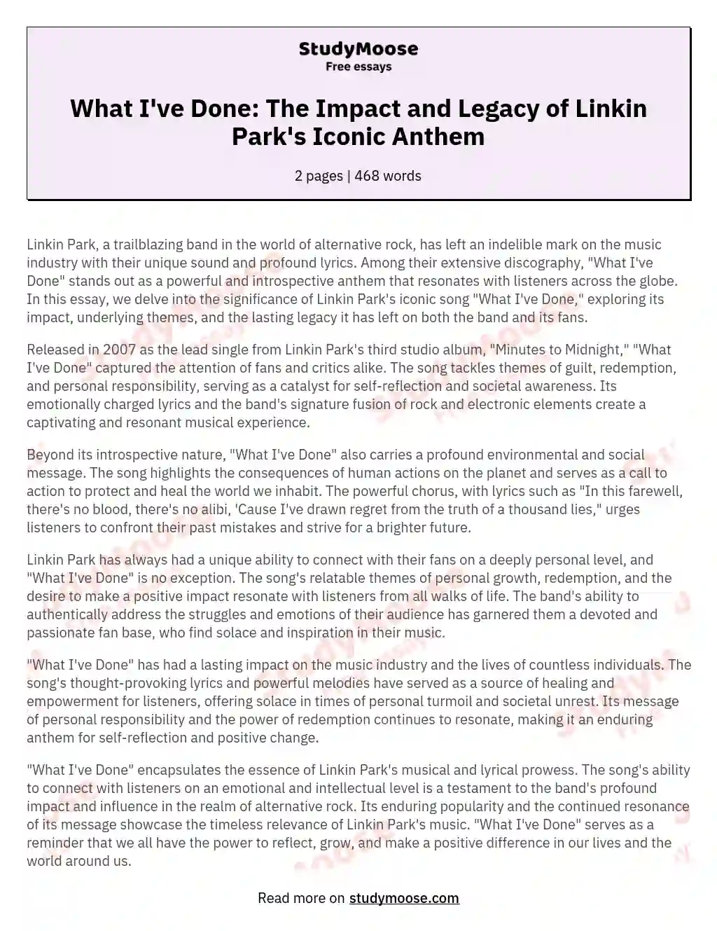 What I've Done: The Impact and Legacy of Linkin Park's Iconic Anthem essay