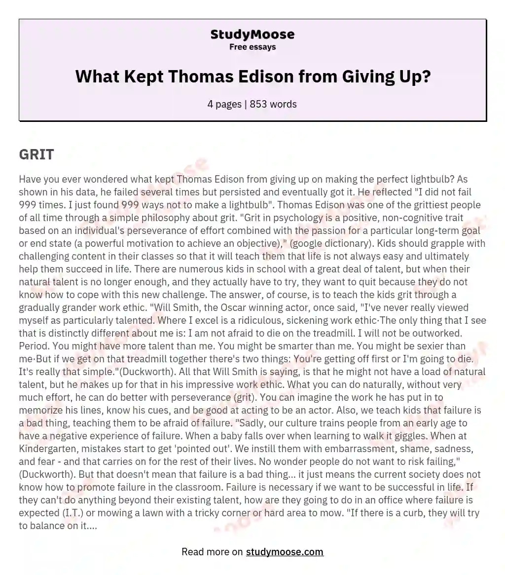 What Kept Thomas Edison from Giving Up? essay