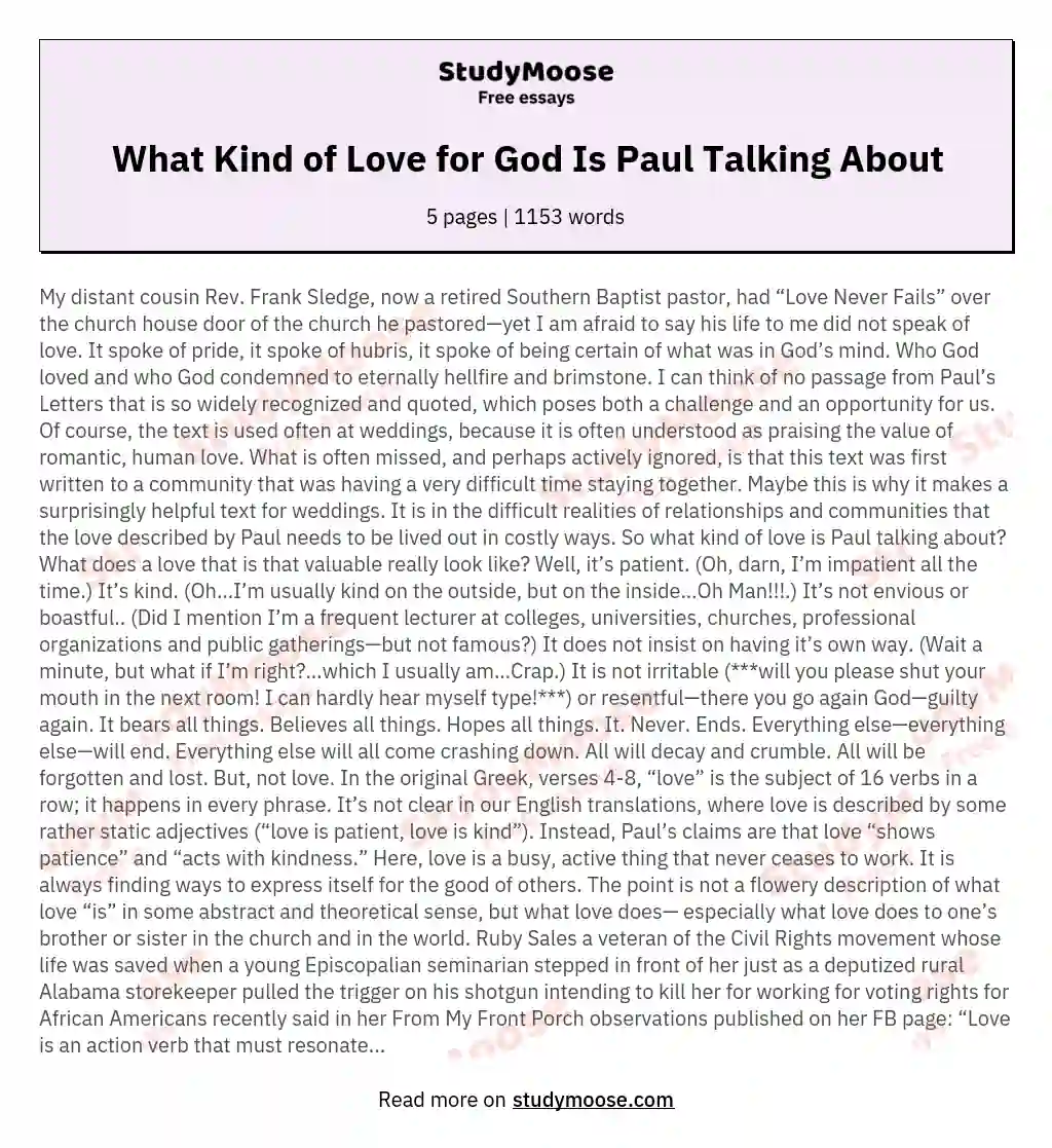 What Kind of Love for God Is Paul Talking About essay