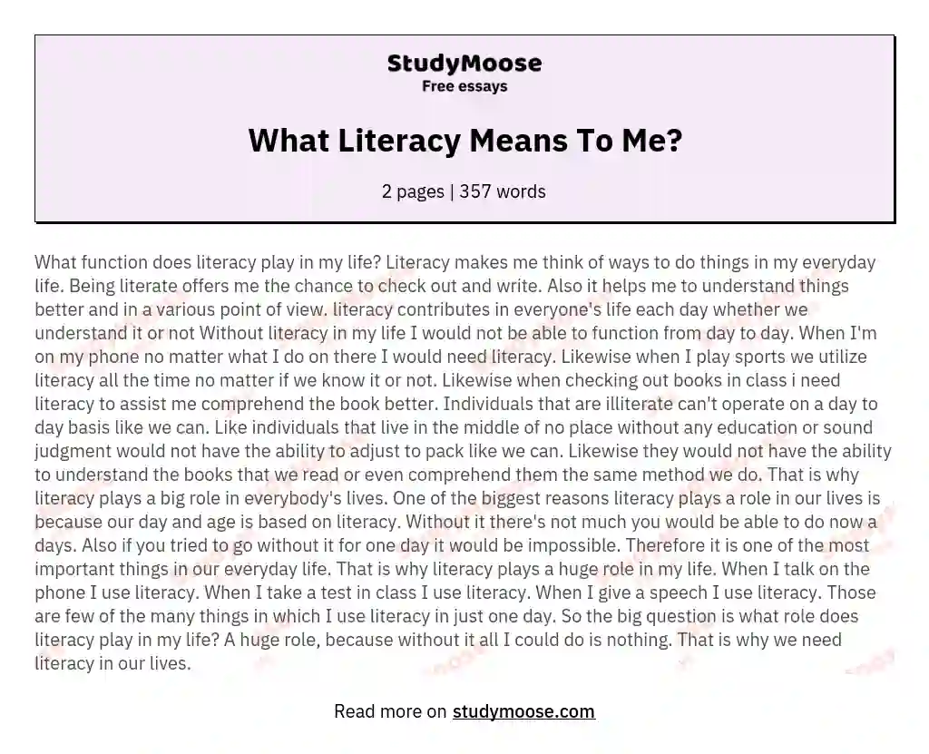 What Literacy Means To Me? essay