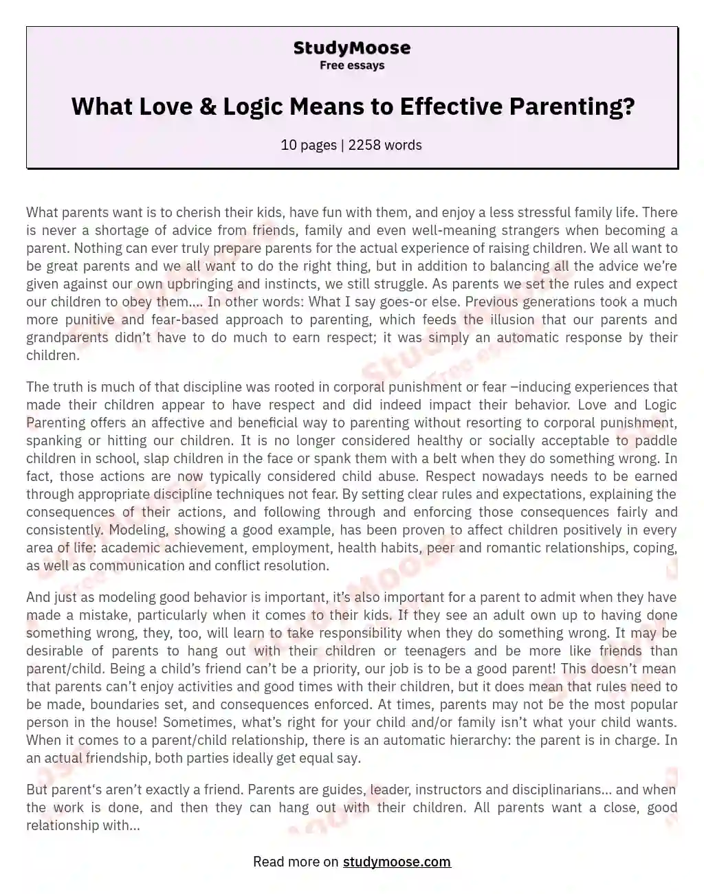 What Love & Logic Means to Effective Parenting? essay